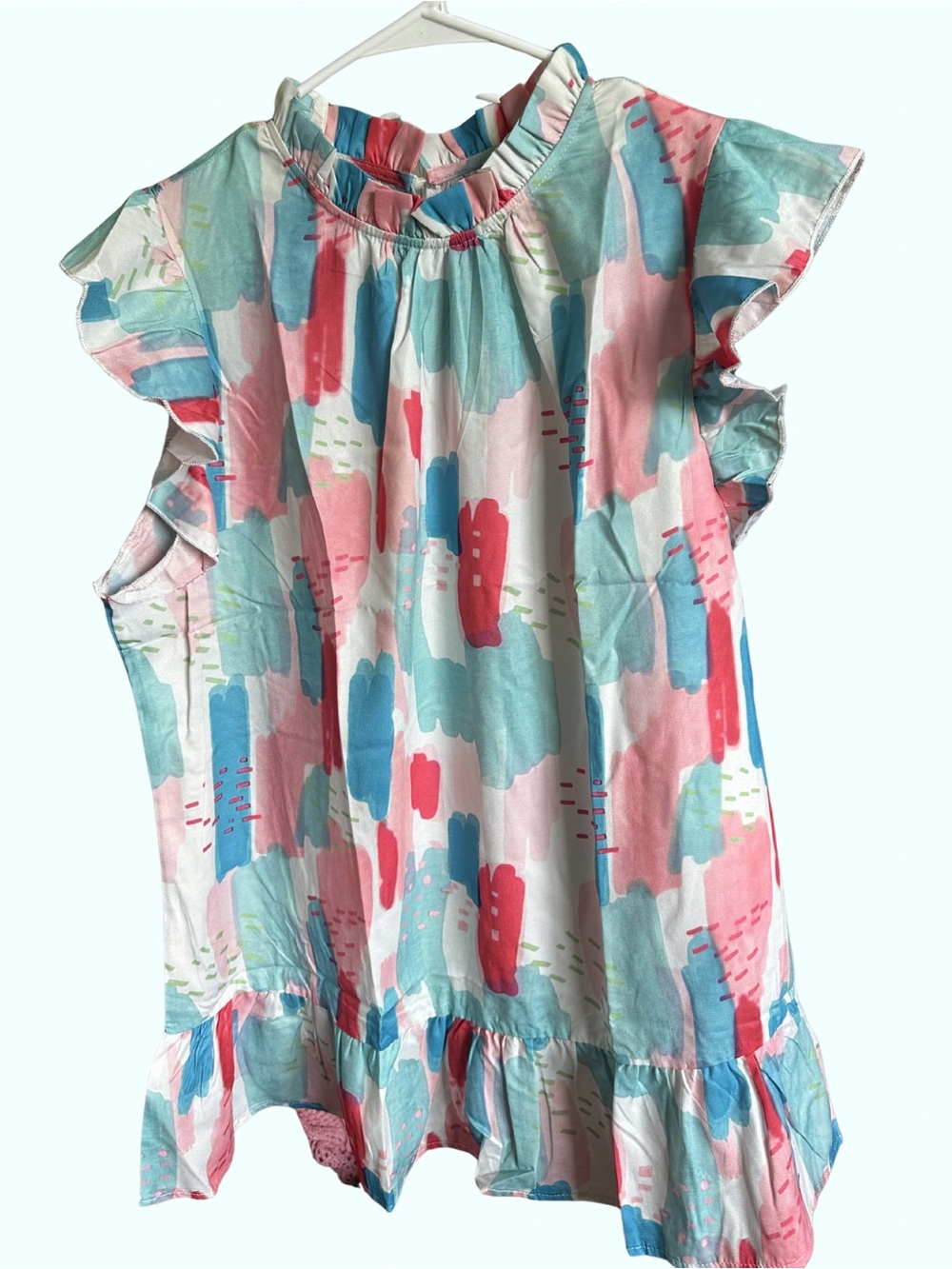 SHEIN Multicolor Pastel Brushstroke Ruffle Sleeve Blouse